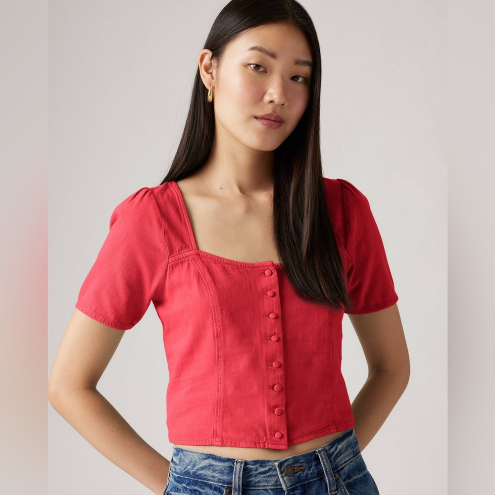 Levi's Red Button-Up Crop Top Pascale Blouse